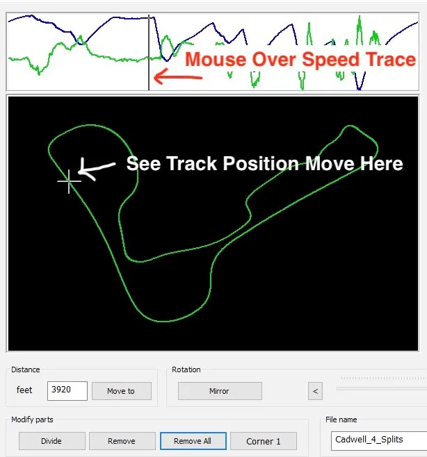 Move mouse to this cut position to create custom sectors in AiM race studio