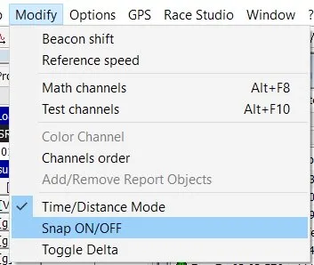 Visualising incomplete lap data in AiM Race Studio Modify then Snap control